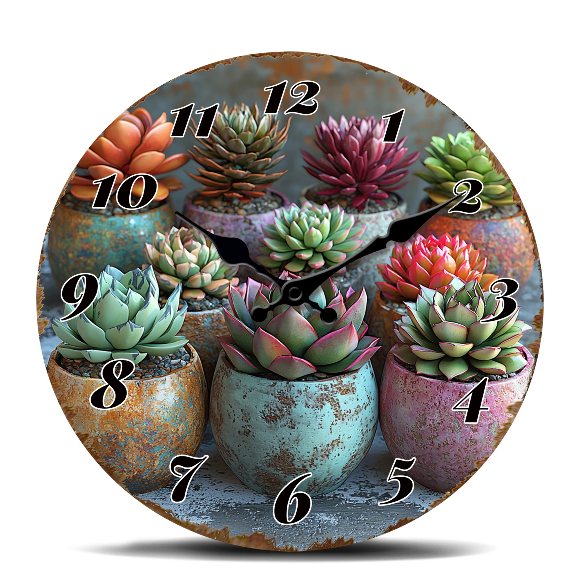 Sukkulenten-Wanduhr, natürliches Kunstdekor, leise Quarzuhr, einzigartiges Wohndesign