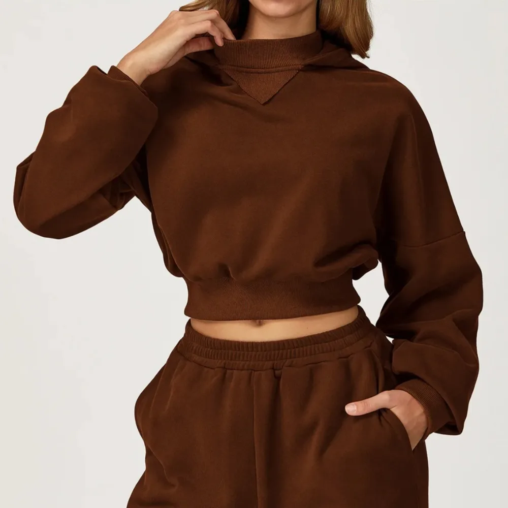 

Autumn Winter Women Sports Hoodies Solid High Waist Yoga Sweatshirts Gym Casual Loose Workout Fitness Hoodies Running Crop Tops