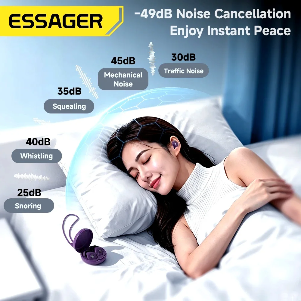 Essager Noise-canceling Sleep Earplugs 45-49dB Anti-Noise Hearing Protection Silicone Soft Earplug for Sleep Work Study Travel view 3
