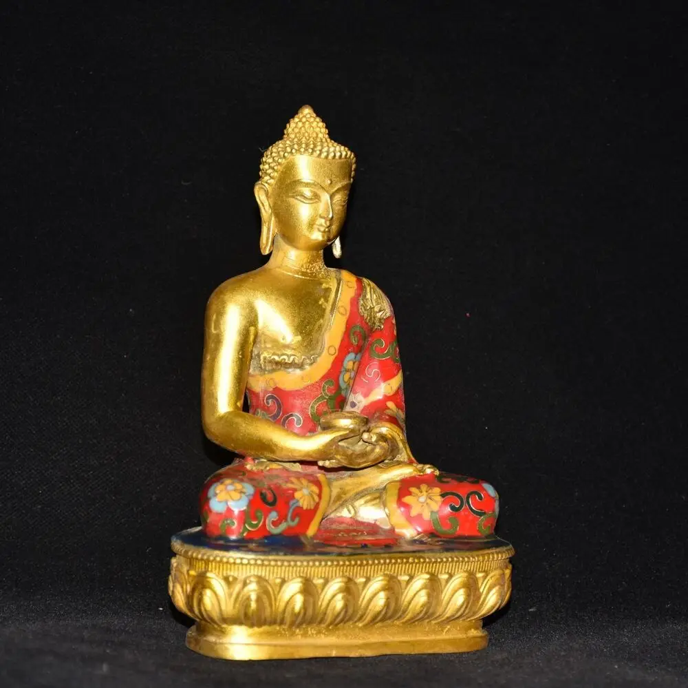 21cm Exquisite noble copper Cloisonne enamel carved Sakyamuni gilt buddha statue