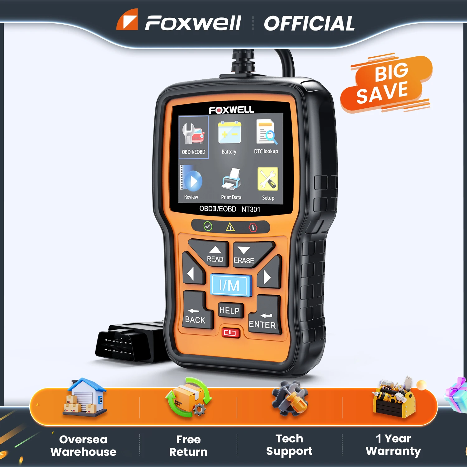 FOXWELL NT301 OBD2 스캐너 검사 엔진 코드 리더 프로페셔널 ODB2 OBD2 자동차 스캐너 자동차 진단 도구 PK ELM327 