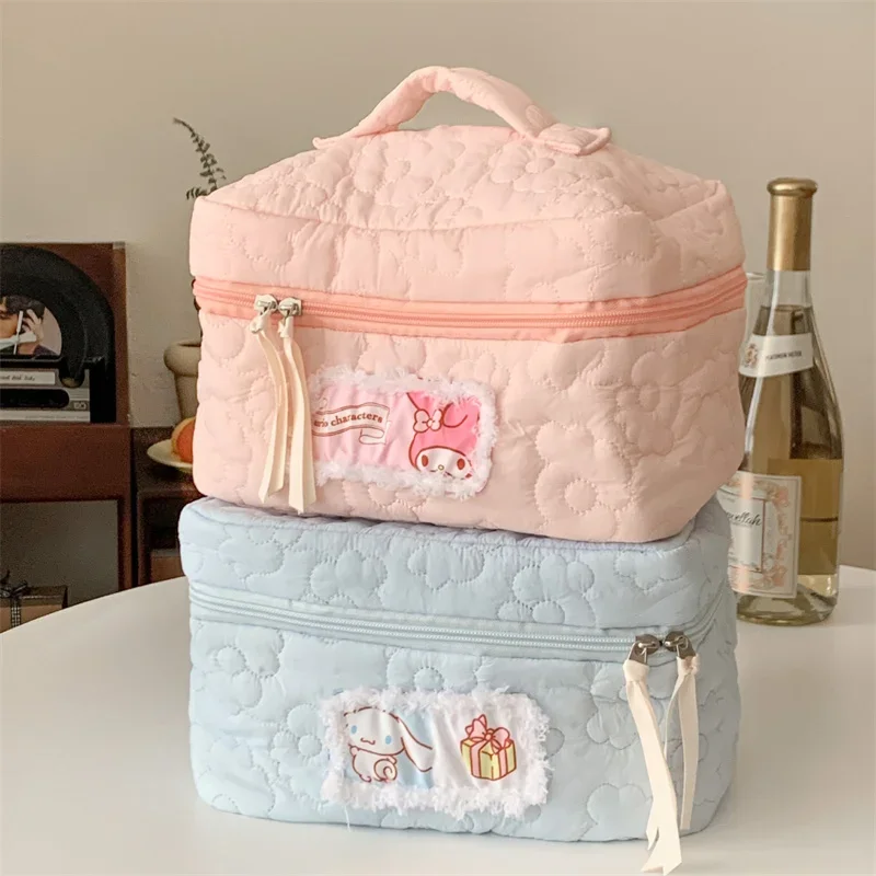 Kawaii Sanrio Melody Anime Cosmetic Bag Cartoon Make Up Brush Large Capacity Storage Bags Portable Waterproof Handbag Girl Gifts