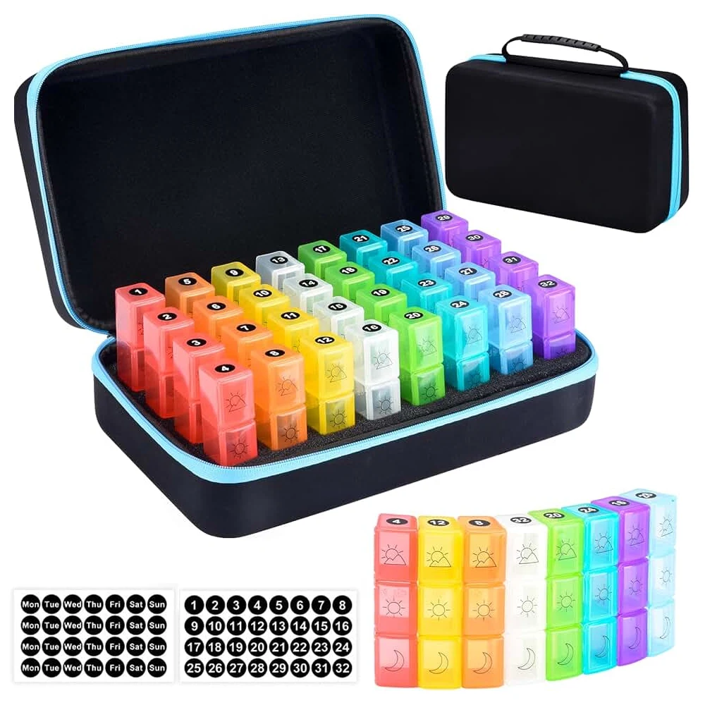 

1pcs Month Pill Box Organizer - 4 Times-a-Day Morning-Noon-Evening-Night - Large 32 Daily Pill Cases with Compartments