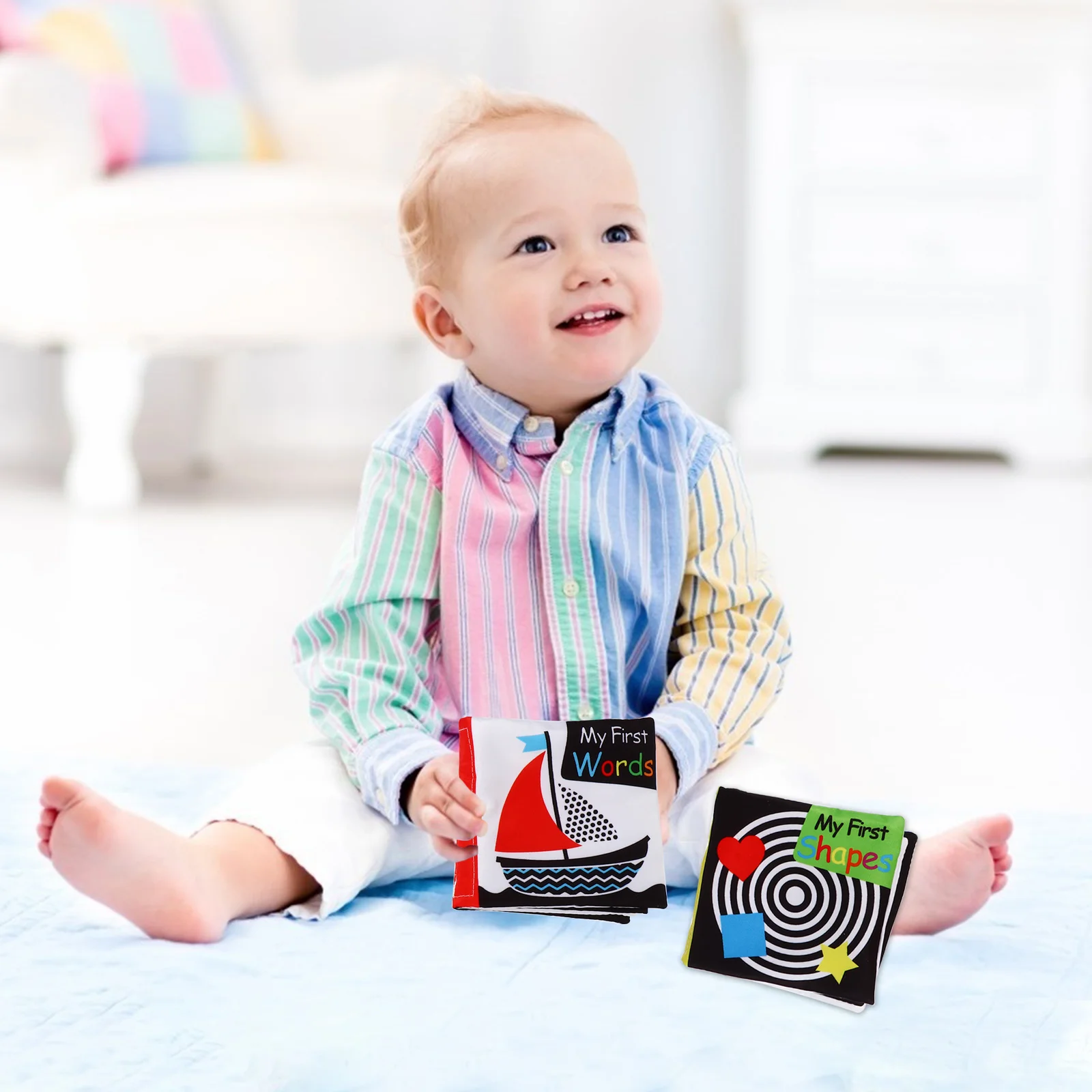 4 szt. Książeczki materiałowe dla niemowląt, nadające się do prania, bezpieczne, kolorowe, sensoryczne, dźwiękowe, wczesnoedukacyjne, pomoce dydaktyczne dla niemowląt