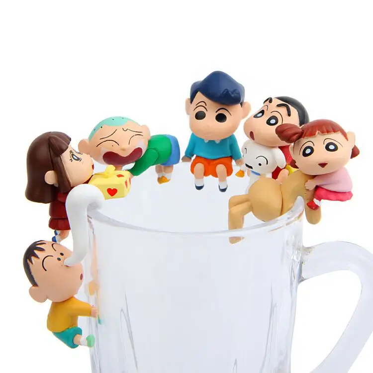 7pcs/set New Anime Crayon Shin-chan family Kawaii Q version Funny Figure Model Doll Cup edge toy Ornaments decorate Gifts