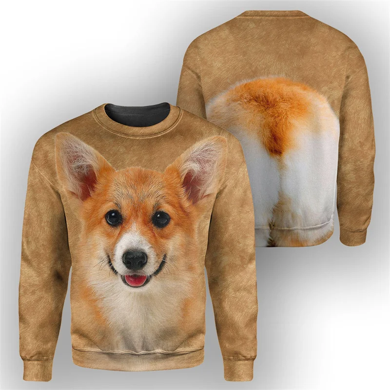 

3D Printed Corgi Pug Bull Terrier Hoodie For Men Animal Dog Pattern Sweatshirt Casual Long Sleeves Round Neck Autumn Pullovers