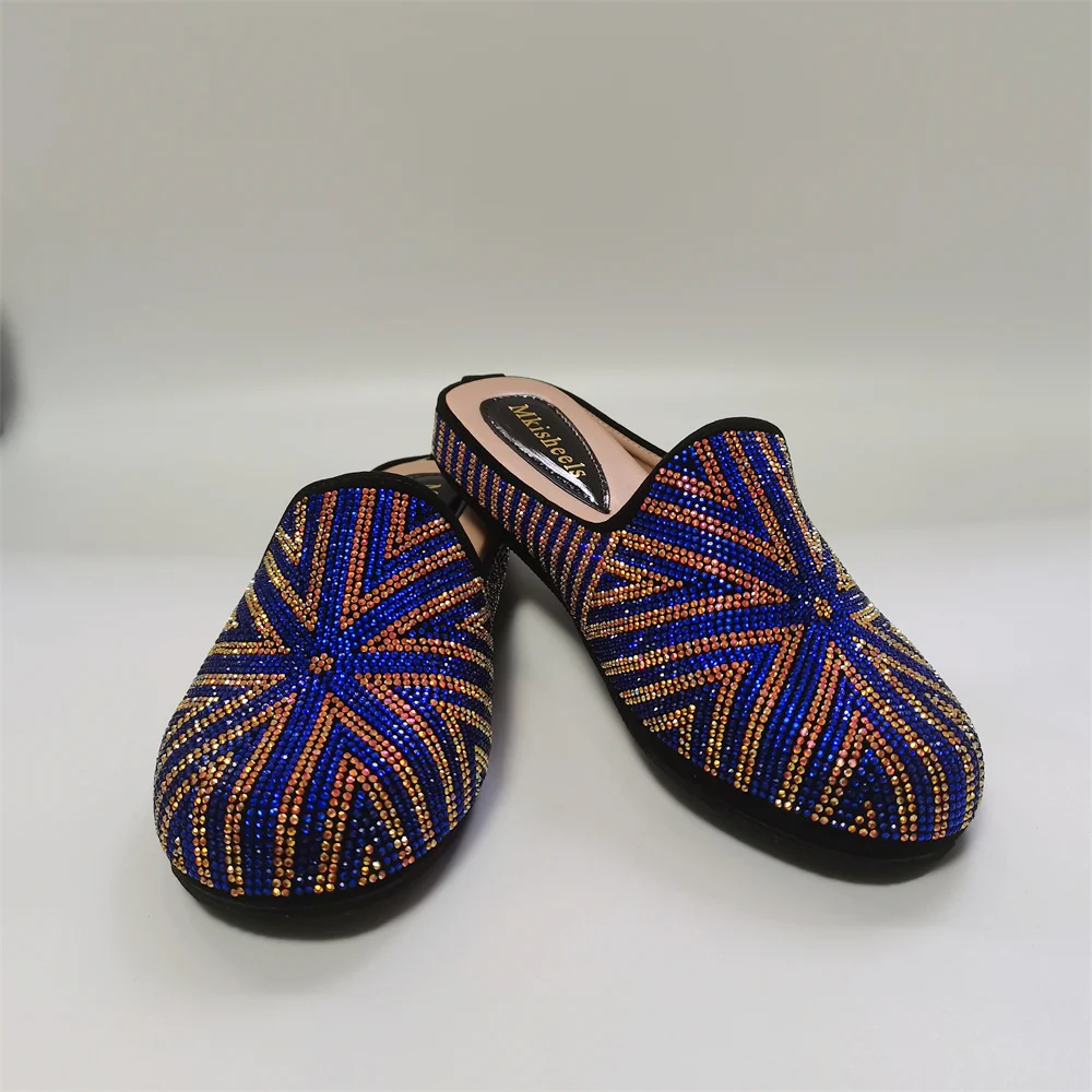 2024 New Fashion Luxury Women\'s Rhinestone Flat Slippers Women Flat Heel Comfortable Mulles Shoes Outwear Casual Shoes F113-1