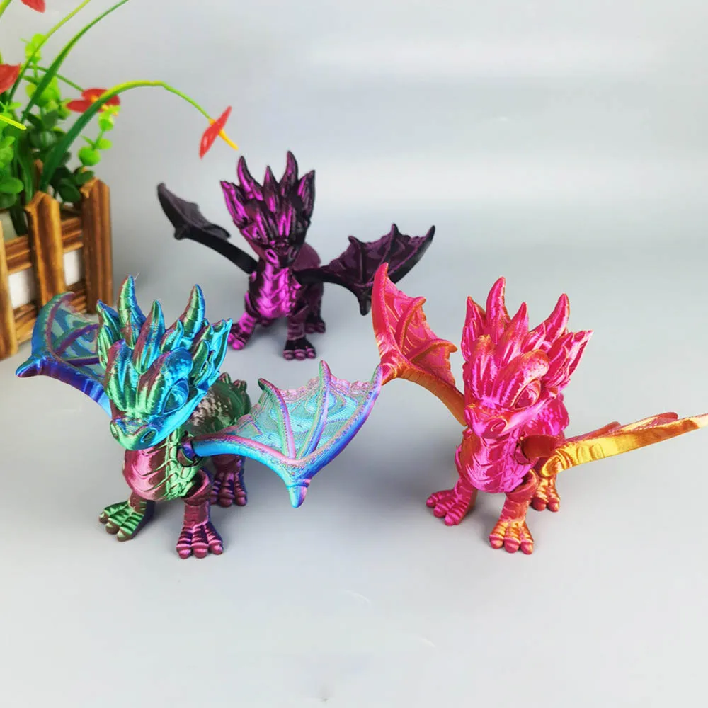 12 cm 3D Afdrukken Vliegende Gevleugelde Draak Speelgoed Vleugelgewrichten Beweegbare Simulatie Dinosaurus Dier Figuur DIY Ornament Kinderen Gift