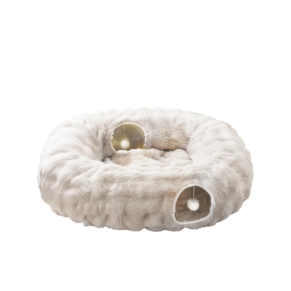 

Hot Sale Foldable Long Fur Cat Tunnel Soft Plush Nest for Pets Cat Bed for Winter Collapsible Cat Tunnel House with Central Mat