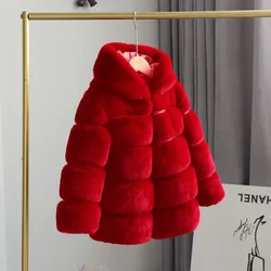 Furs Coat New Hooded Children Clothing Girls Thickening Baby Autumn Hooded Winter Overcoat Soild Warm Simple Stripe