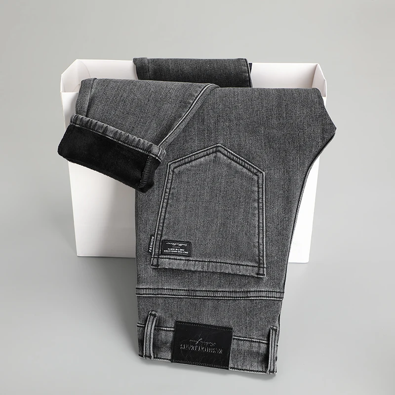 

Новые мужские джинсы Spring New Town Guangzhou: высокая талия, плотный деним, повседневные, прямые, эластичные, удобные, модные, городской стиль