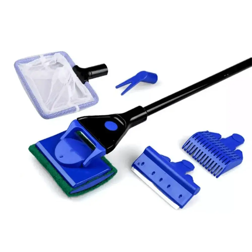 5in1 Aquarium Cleaning Tool Plant Fork Spoon Net Sponge Brush Gravel Rake Algae Scraper