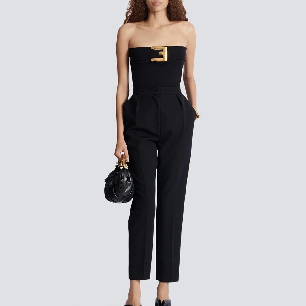 

Women's 2025 New Bodycon Knit Stretch Bodysuit with Metal Buckle, Sexy Bustier Top, Y2K Fashion, Versatile Jumpsuit bra