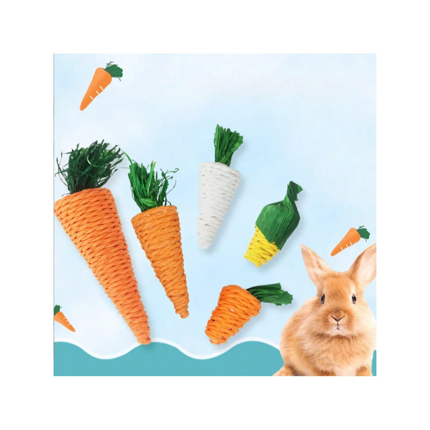 1pc piccolo coniglietto per animali domestici giocattolo da masticare fatto a mano erba intrecciata carota per criceti porcellino d'India gattino gioco e masticare