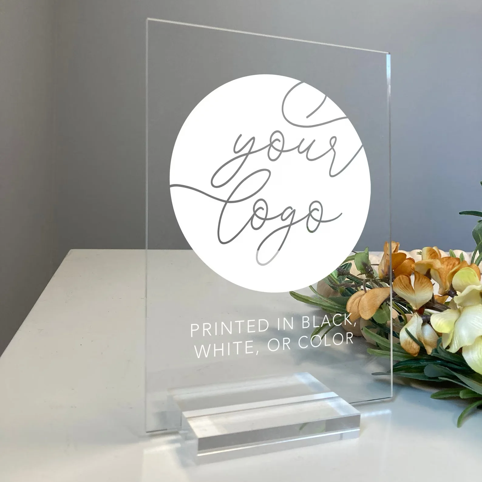 Print Your Custom Acrylic Sign - Create Your Own Minimalist Acrylic Plaque with Clear Custom Stand, Custom Logo Slogan Sign