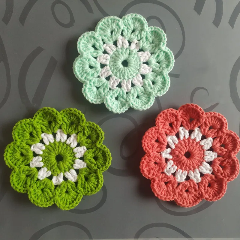 11CM Pure Hand-woven Crochet Cotton Thread Flower Coaster DIY Crochet Doilies Multicolor Coasters Handmade Table Mats