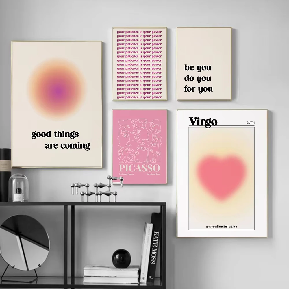 Good Things Are Coming Affirmational Quote Gradient Inspiration Poster Canvas Painting Pink Aesthetic Wall Art Picture Decor