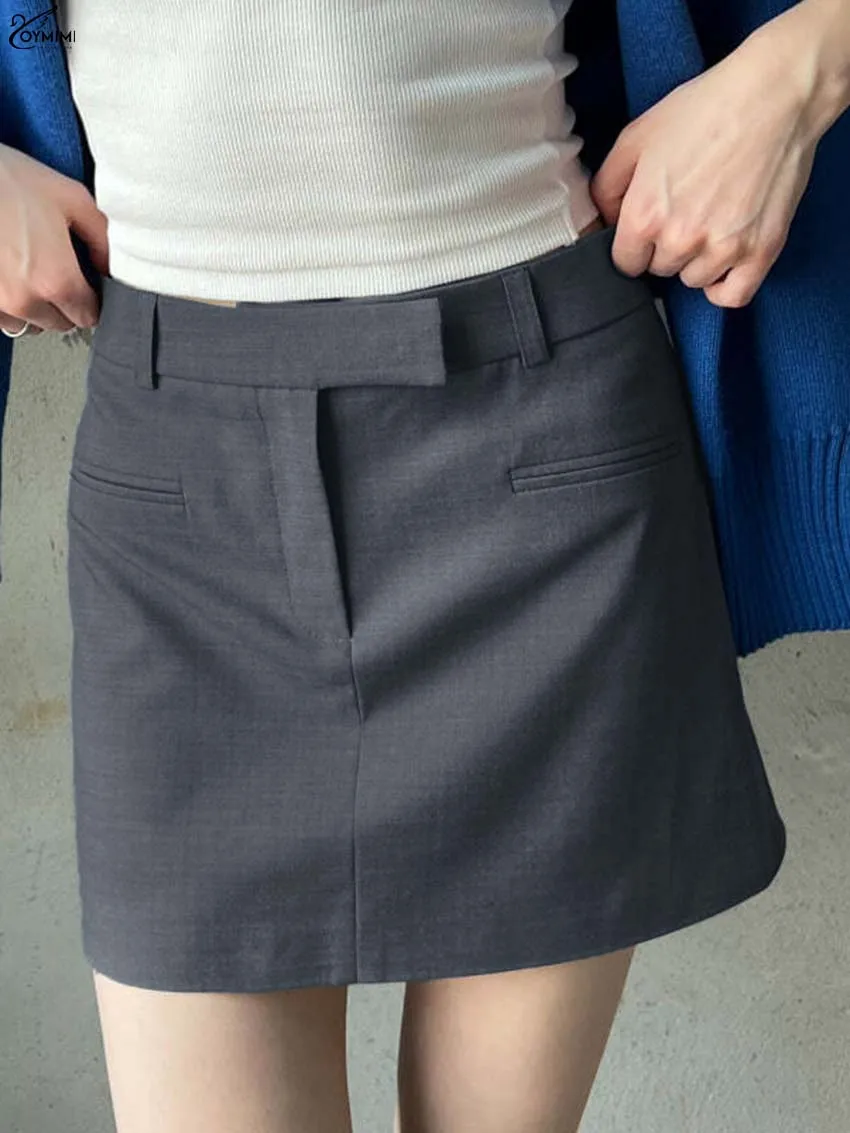 

Oymimi Fashion Grey Slim Skirts For Women Elegant Mid Waisted Zipper Straight Skirts Casual Solid Button Mini Skirts Streetwear