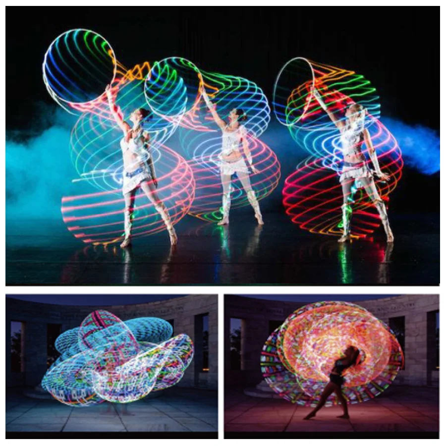 60/70/80/90cm LED Colorful Sports Hoops Lose Weight Fitness Circle Art Show Yoga Home Gym Workout Equipment for Women Kids Gift