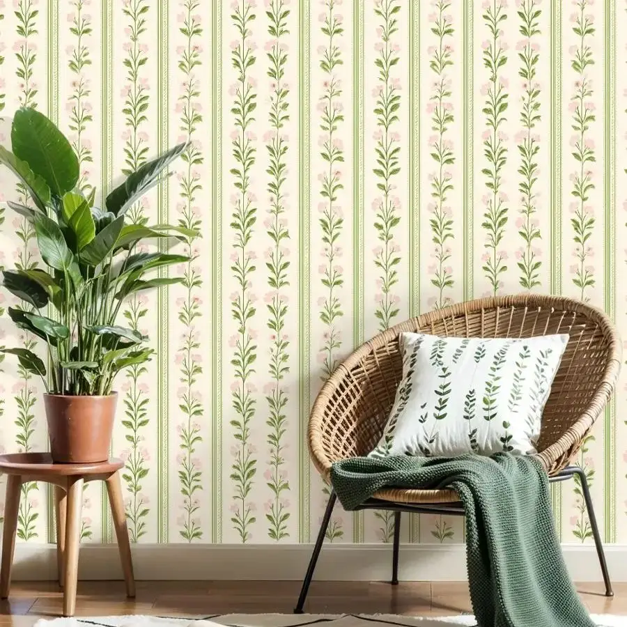 

Винтажные обои в цветочную полоску 22,83 "X 118" водонепроницаемые обои для гостиной/спальни/ванной комнаты, наклейка на стену из ПВХ