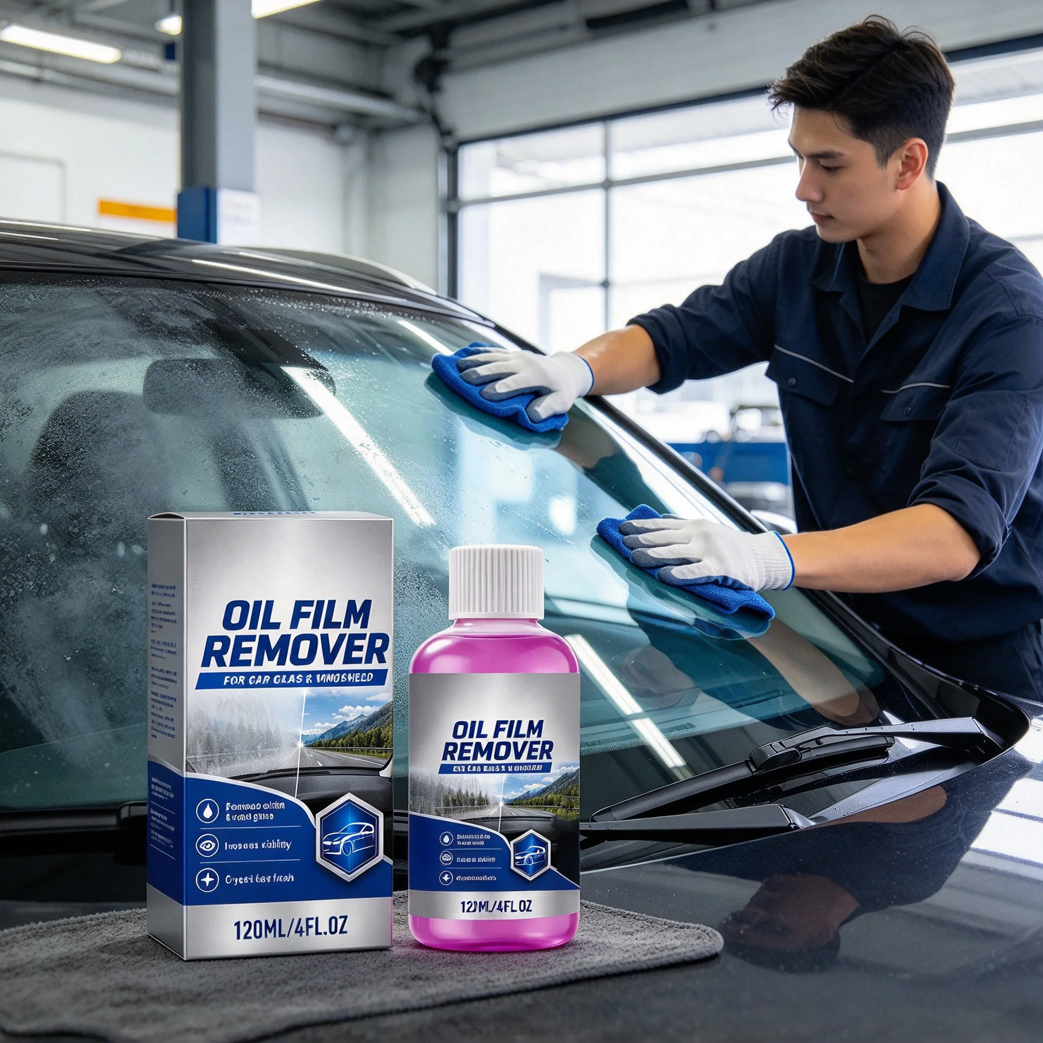Car Glass Oil Film Remove Liquid Cleansing Insect Residue Eliminate Hazy Glare Enhance Driving Visibility Reduces Water Adhesion