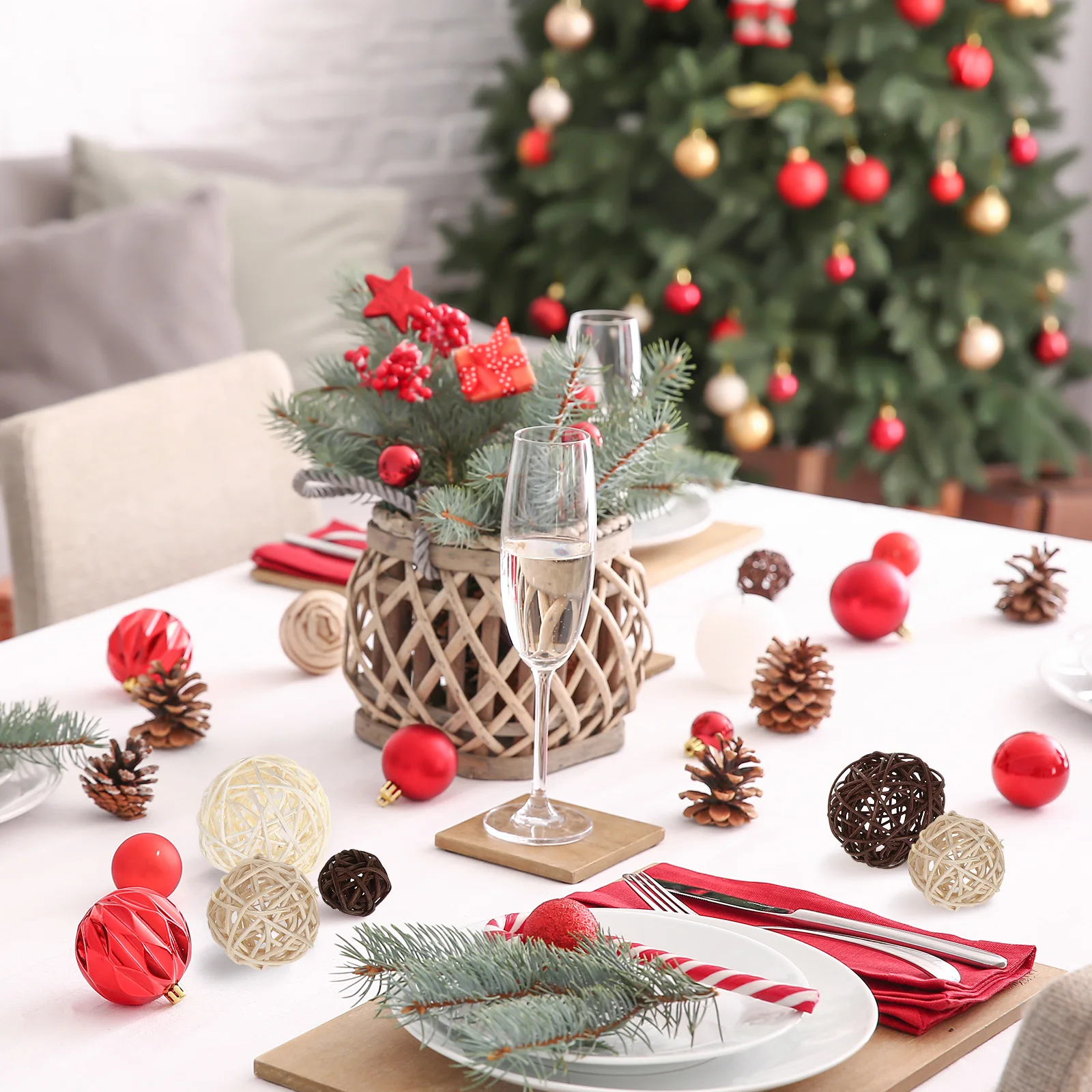 

24pcs Vine Balls Decorative Orbs Natural Brown Christmas Room Decorations Tray Boho Pendant Home Rattan Hanging DIY Ornaments
