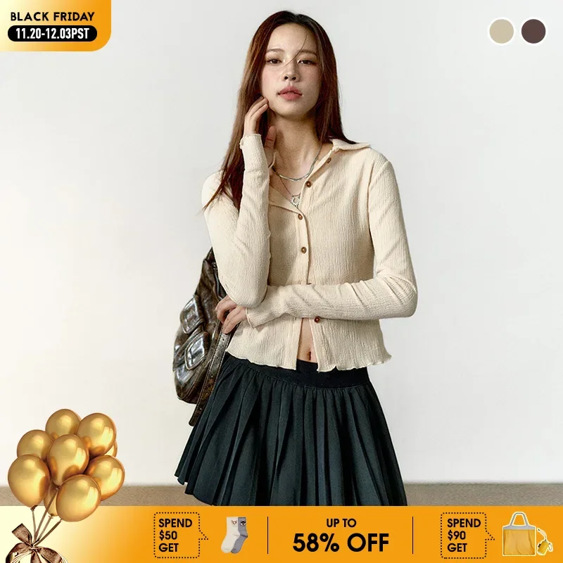 

Maden женский короткий вязаный свитер, куртка нестандартной формы, стиль BM, внутренняя рубашка с длинными рукавами, высокоэластичный тонкий однотонный топ