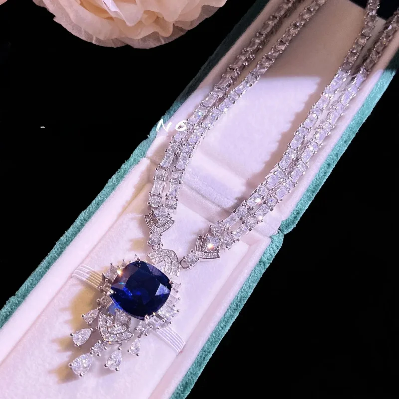 Colored gemstone sapphire necklace - Bridal wedding jewelry - Wedding dress accessories - Party - High-quality jewelry