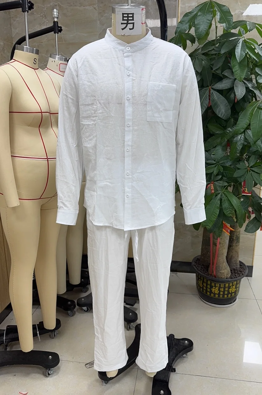 

Men s Linen Beach Outfits Sets Casual Loose Fit Button Down Long Sleeve Tops and Pants 2 Pcs Set