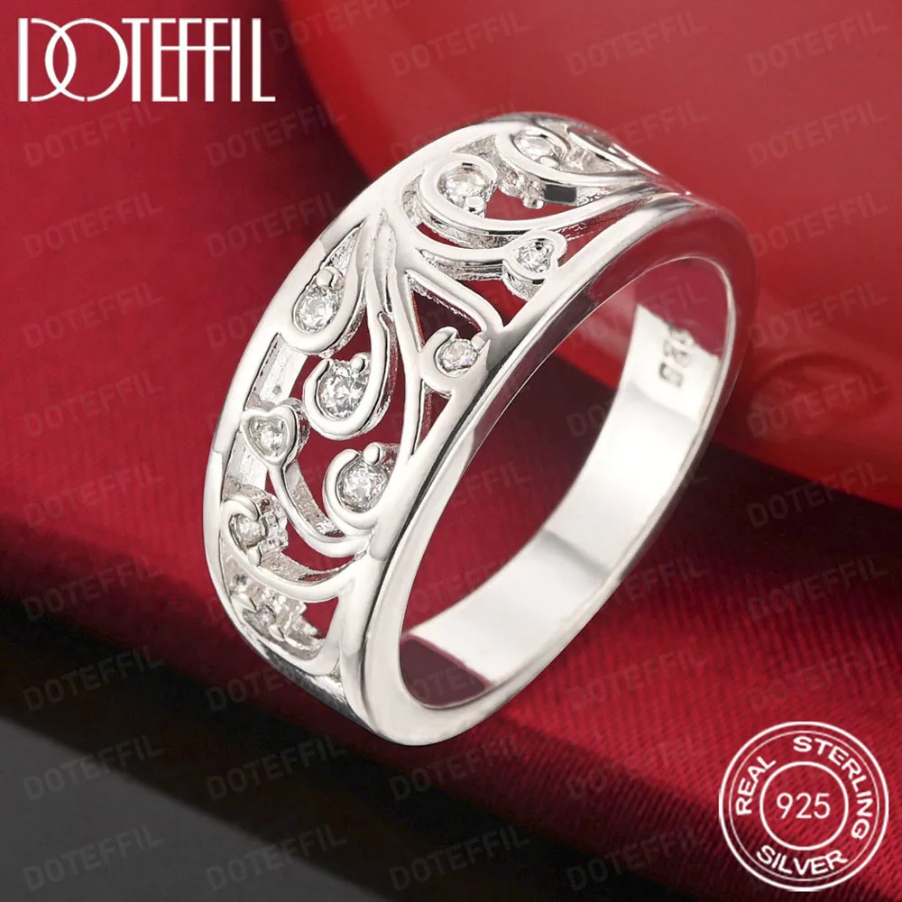 925 Sterling Silver AAA Crystal Pattern Ring For Woman Fashion Wedding Engagement Party Gift Charm Jewelry
