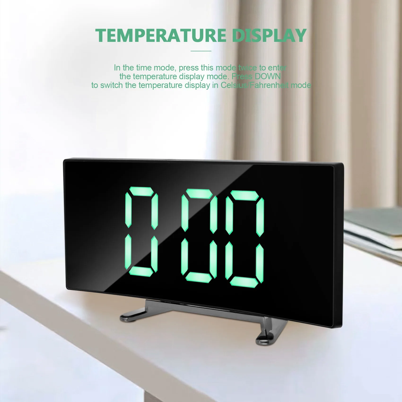 AD30-Digital Alarm Clock, 7 Inch Curved Dimmable LED Screen Digital Clock for Kids Bedroom, Green Large Number Clock, Smart A