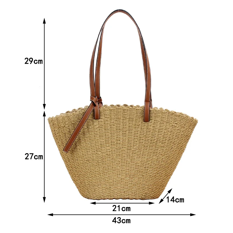 Fashion Straw Shoulder Bag Women\'s Designer Large Woven Handbag Woman Summer Beach Vacation Tote Bag Bali Big Basket Purse 2023