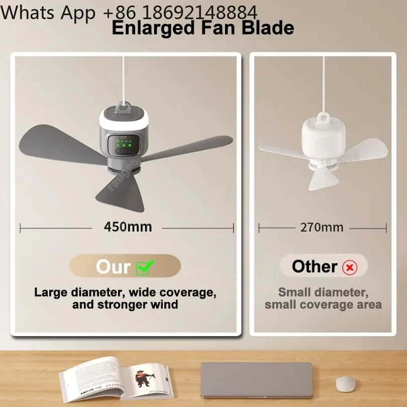 12000mAh Portable Ceiling Fans Outdoor Camping Fan Tent Air Circulator Cooler Rechargeable Electric Fan Remote Control LED Light