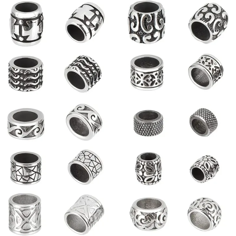 

10pcs Large Hole Spacer Beads, 10 Style 304 Stainless Steel European Beads Antique Silver Loose Beads for Bracelet Necklace DIY