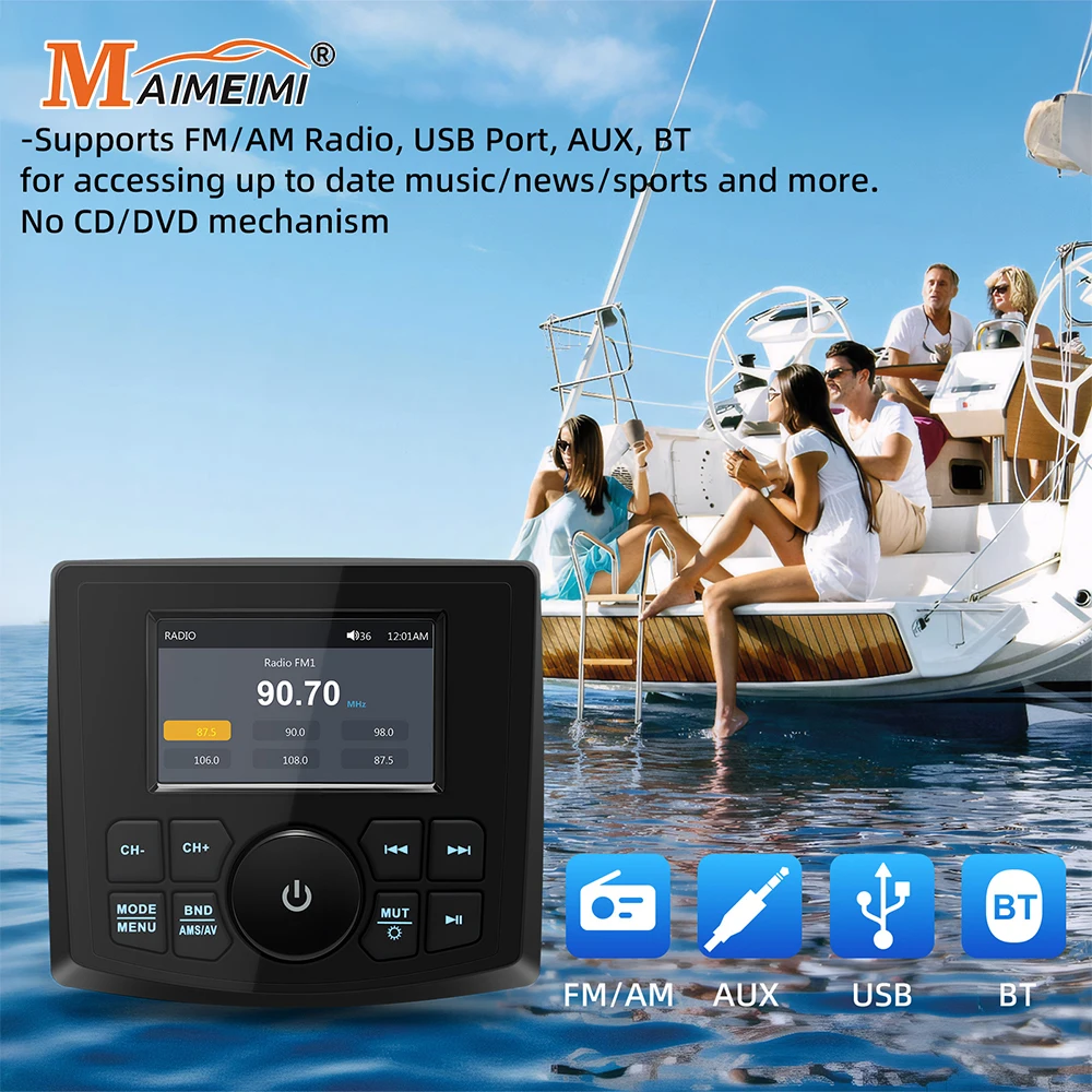 

Marine Stereo Audio Yacht Motor Waterproof IPX5 MP5 Radio Player Bluetooth-compatible FM AM RDS Audio Marine RV Boat ATV UTV SUV