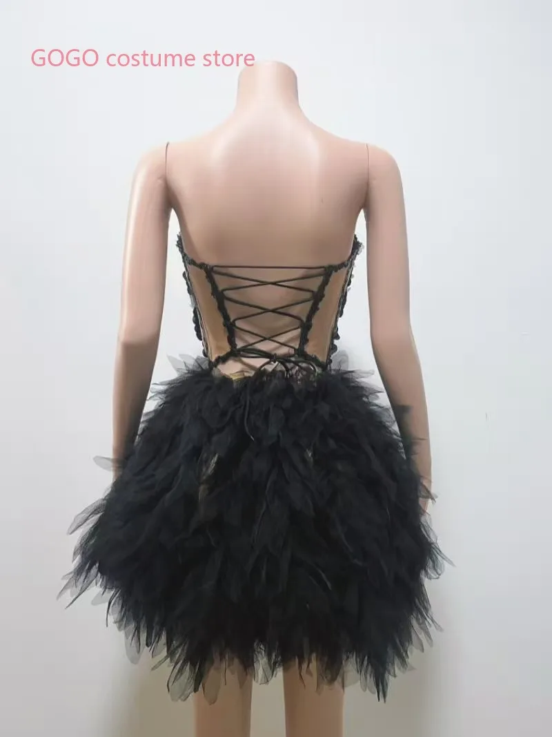 Vestido negro Sexy con purpurina, lentejuelas, espalda descubierta, diamantes de imitación, fiesta de cumpleaños, club nocturno, DJ DS, baile en barra, puesta en escena, traje de festival