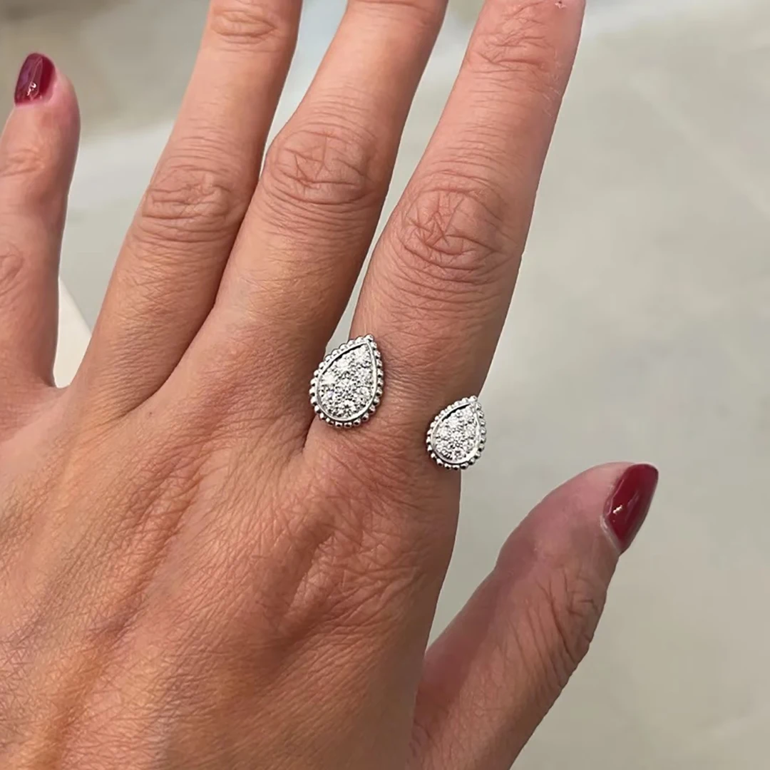 S925 Sterling Silver Fully-Diamond Drop Opening Women's Ring CNC Plated 18K Gold Ring