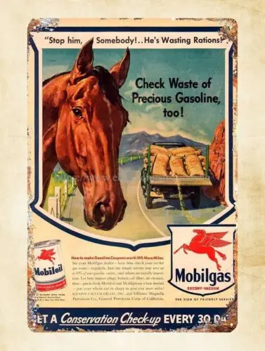 1943 Mobiloil Mobilgas Horse pegasus metal tin sign inside garage idea