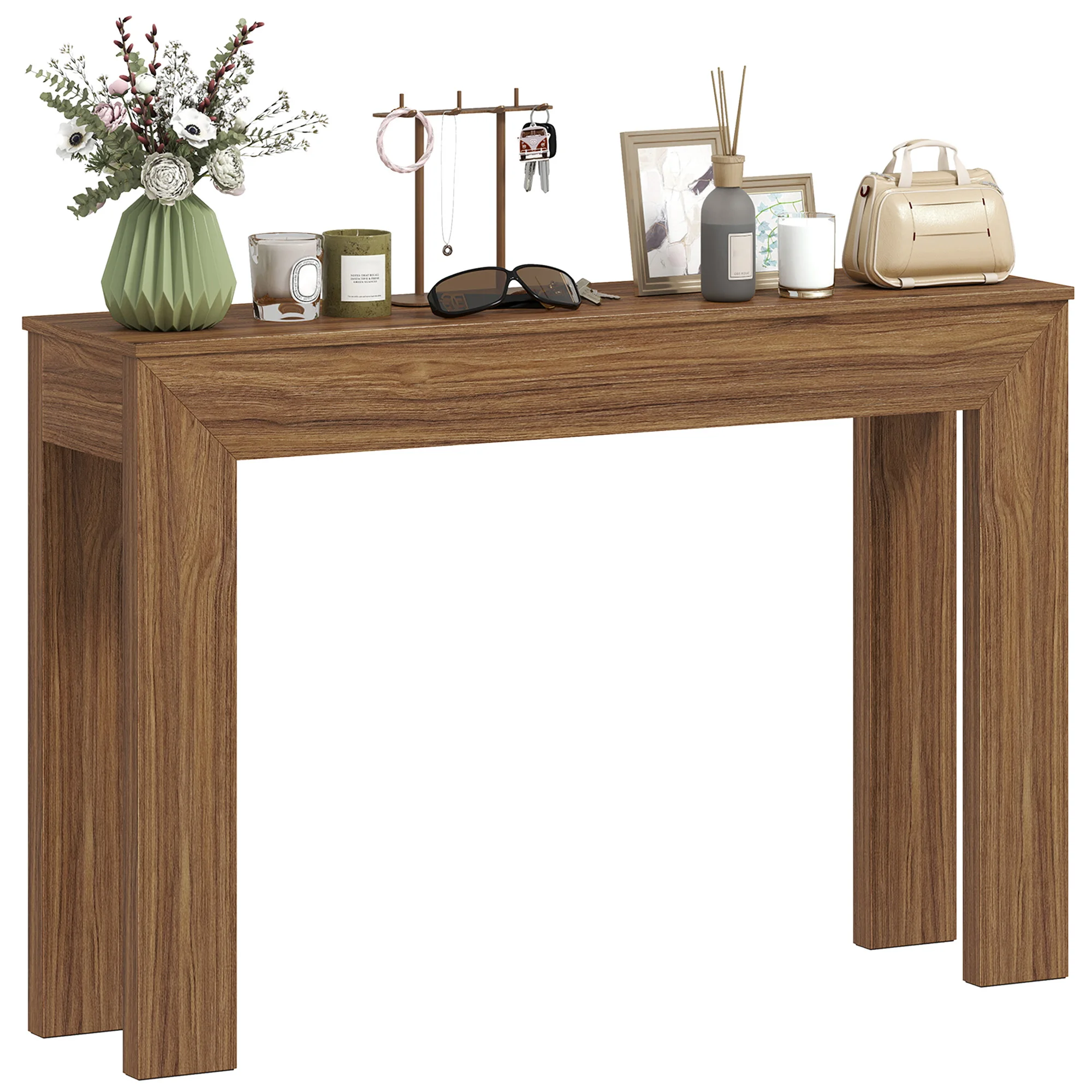 Modern Entryway Table, 47" Narrow Console Table for Entryway, Sofa Table Behind Couch, Living Room, Hallway, Walnut