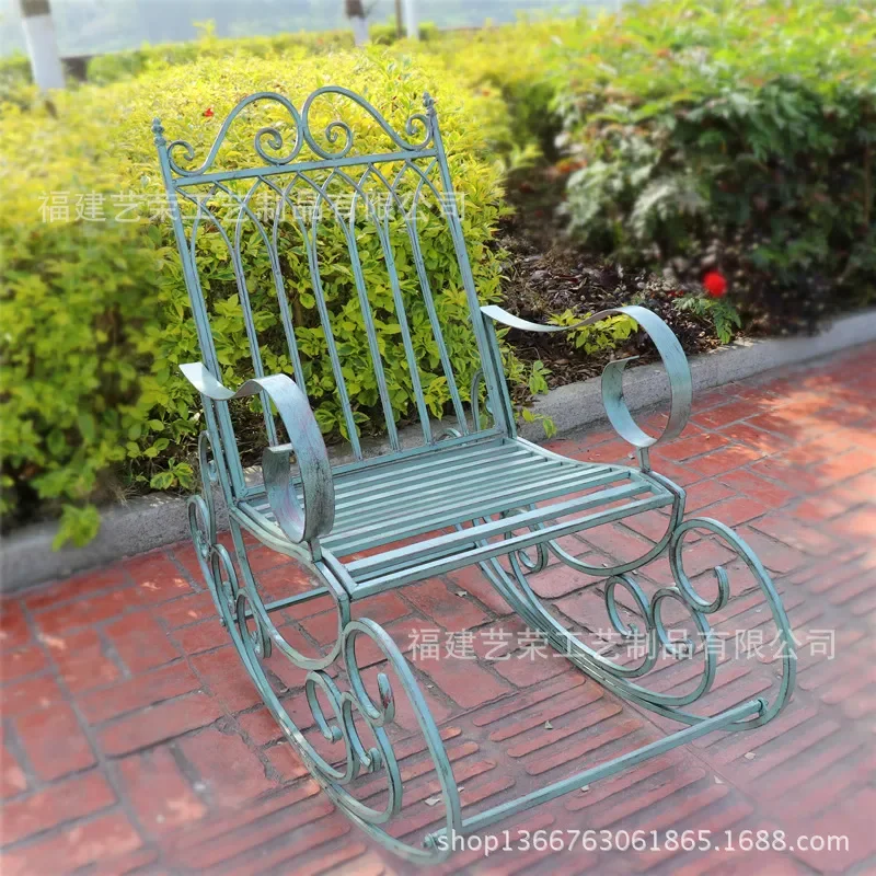 Wrought Iron Rocking Chair Outdoor Garden Balcony Leisure Seat European Style Single Backrest Patio Furniture for Courtyard