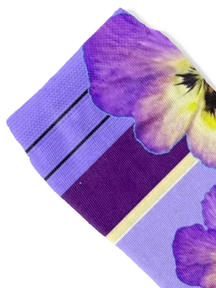 MODERN ART PURPLE-YELLOW PANSIES SPRING GARDEN ABSTRACT , Socks Stockings man Run Male Socks Women's