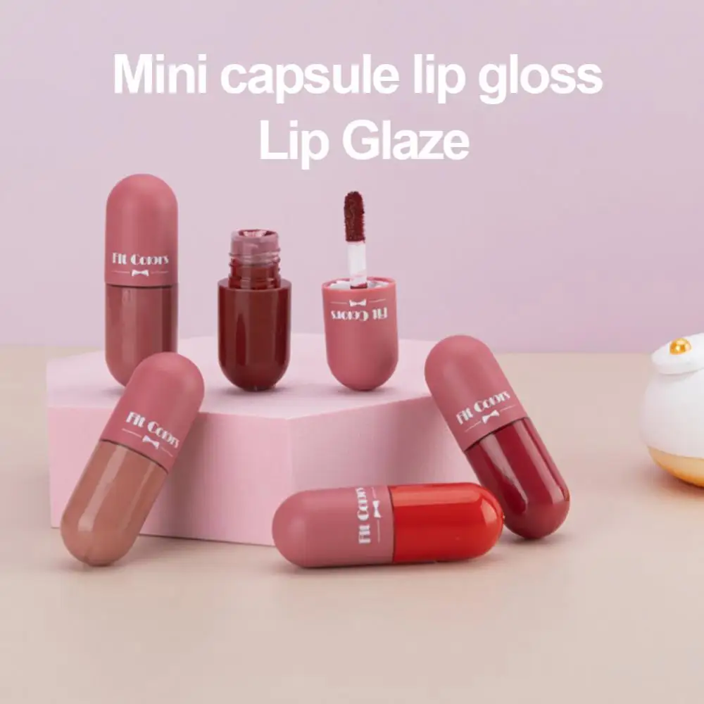 Antiaanbakbeker Lippenstift Mini Pil Lipgloss 5 Kleuren Vocht Lippenstift Capsule Lip Glazuur Lippen Make-Up Zachte Mist Lipgloss Cosmetica