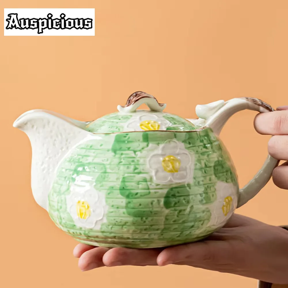 

480ml Jiutian Shao Ceramic Large Tea Pot Japanese Hand-painted Flower Pot with Filter Screen Household Tea Brewing Kettle Teaset
