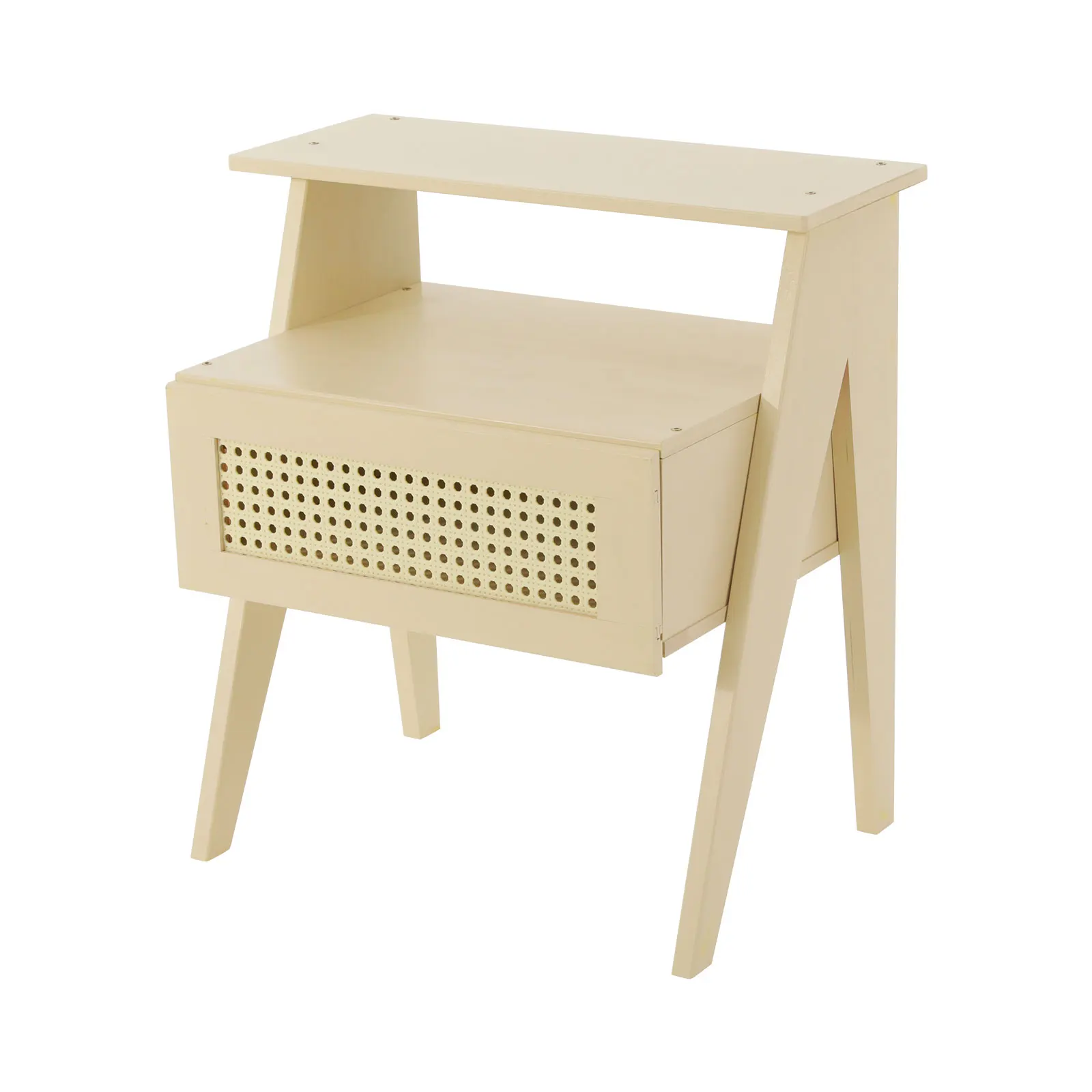 

(Clearance Sale!) End Tables Beige Bamboo Bedside Table 50cm Sofa Side Table Trapezoidal Nightstand with Drawer & 5kg Capacity for Bedroom Decor Bedroom Home Modern Simple Storage Drawer Cabinet