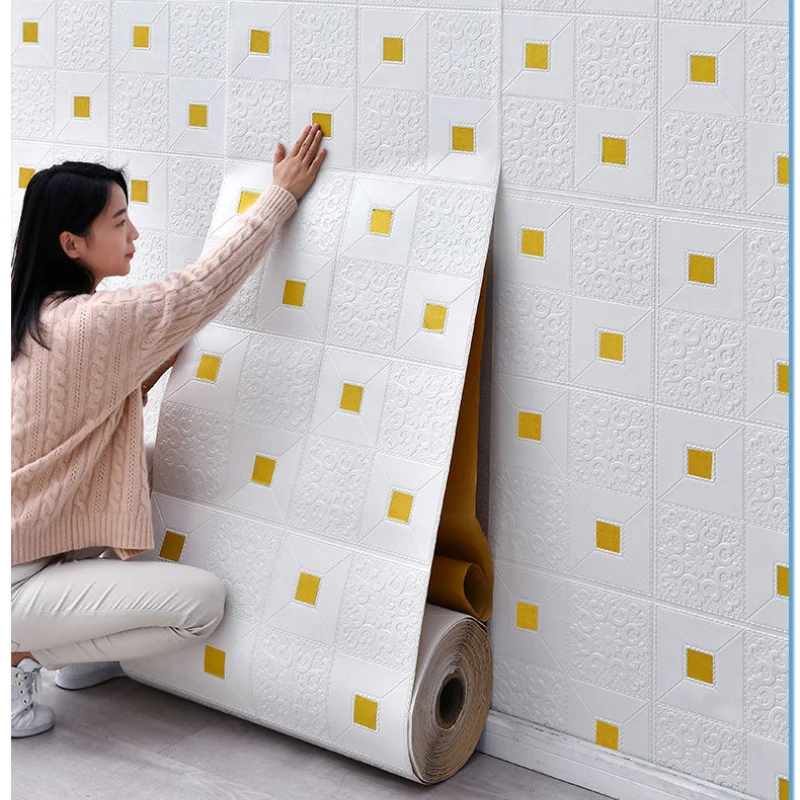 10/5/1m 3D Foam Tiles DIY Wall Stickers Self-adhesive Wallboard Home Decoration Living Room Bedroom Bathroom House Decoration