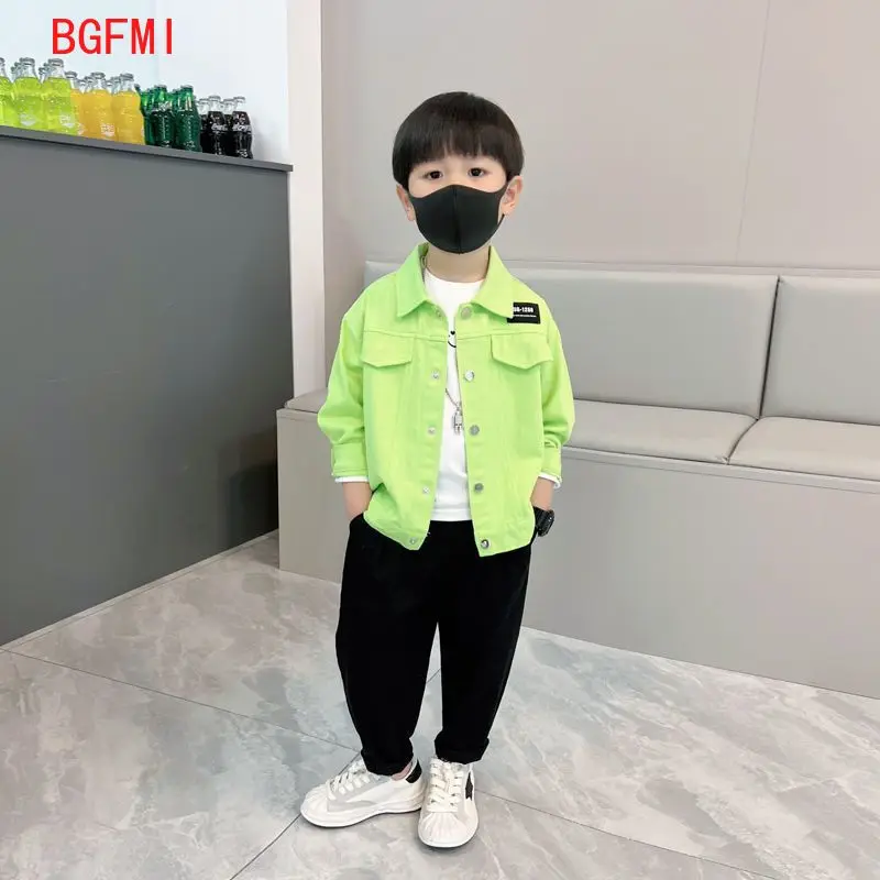 Baby Boys Fruit Green Coat Spring and Autumn 2024 New Boys Handsome Casual Jacket Boy Denim Coat Teens Children Clothes 2-11Yrs