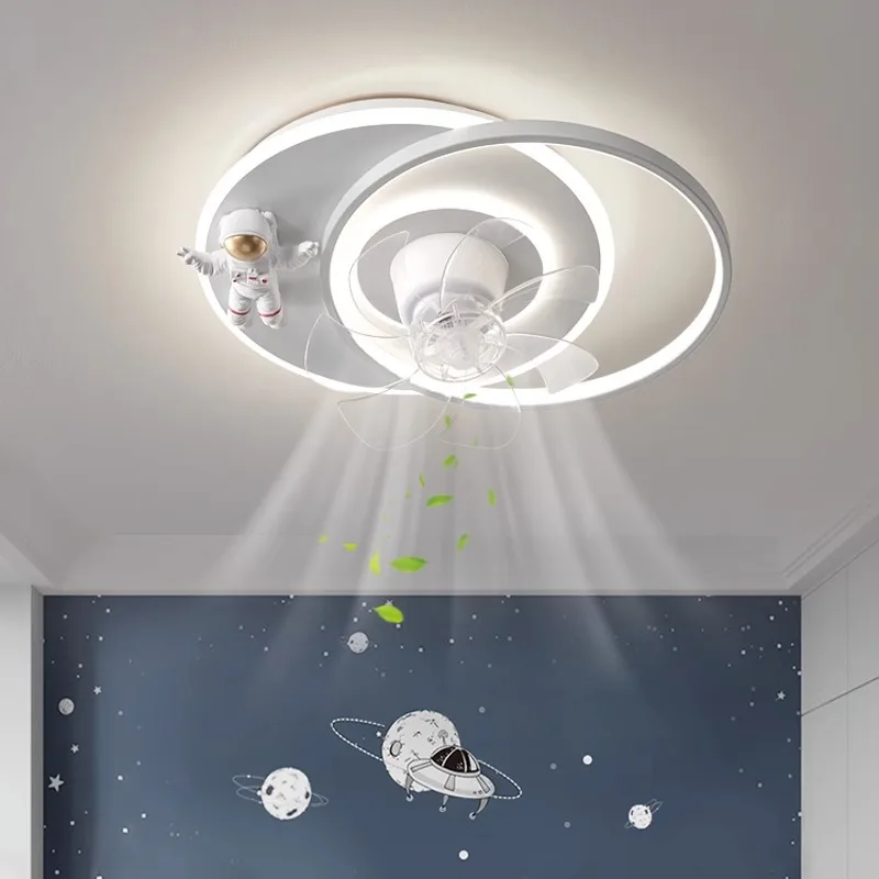 Children's Room Ceiling Fan With Light Astronaut Intelligent Silent Fan 360° Shake Head Boy's Room Bedroom Ventilador De Techo