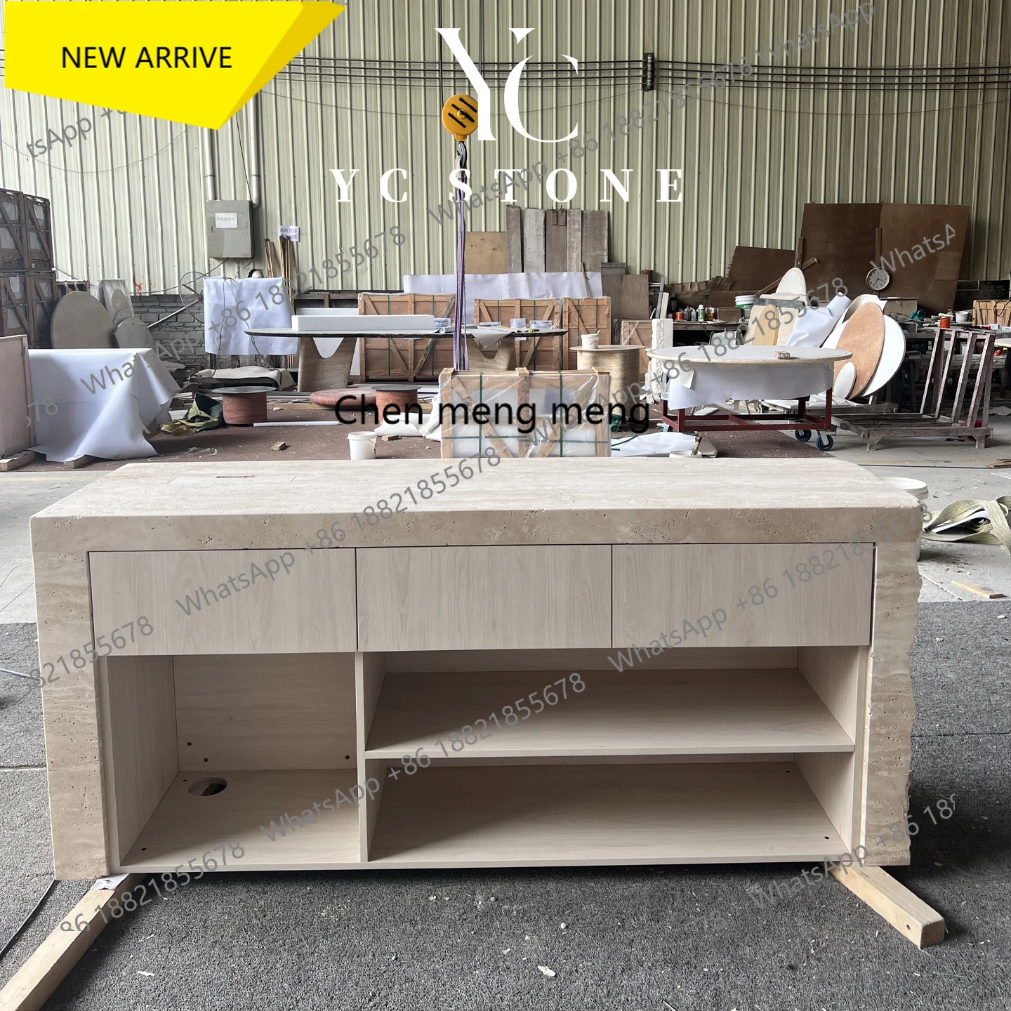 Q178 Natural travertine reception desk Light luxury high-end reception long table Creative design reception desk