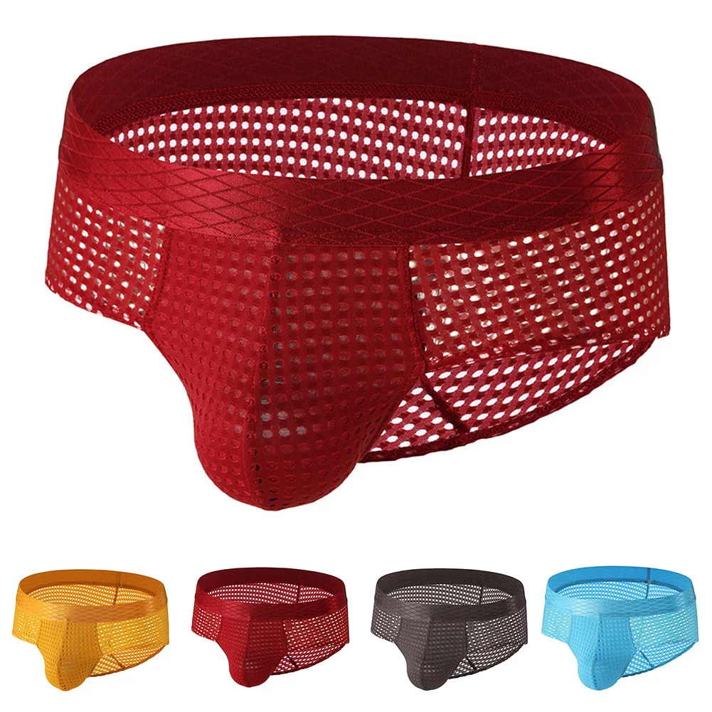 Men Ice Silk Brief Underwear Breathable T-Back Very Hot Lingerie Pouch Hollow Trunks Unisex Panties Mid-rise Underpants Fashion