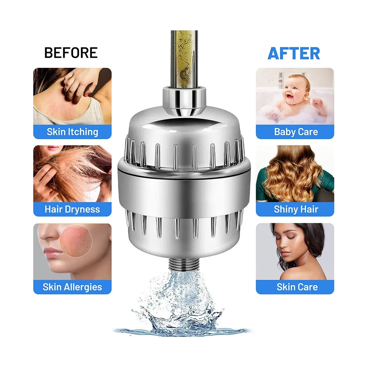 A09G-Filtro de chuveiro Filtro de chuveiro de 20 estágios para filtro de água de chuveiro de água dura com 2 cartuchos de filtro substituíveis